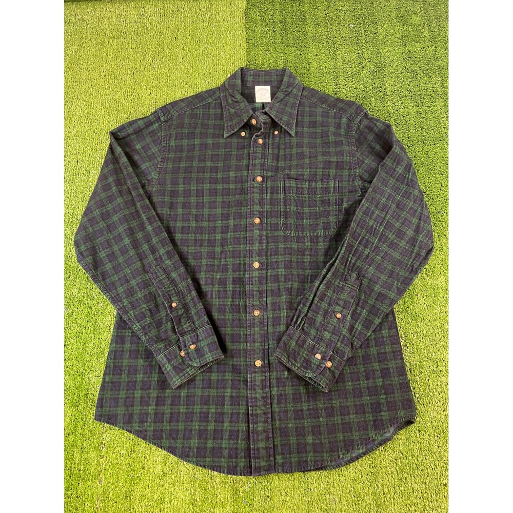 Brooks Brothers Regent Corduroy Shirt Mens Large Green Navy Black Watch Plaid